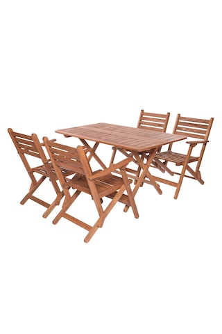 Modermo 4 Kişilik Ahşap Katlanır Koltuklu Bahçe Seti - 135x80 Cm Grup E