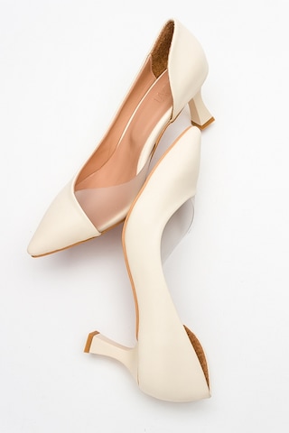 Luvishoes 353 Ekru Cilt Topuklu Kadın Ayakkabı Ekru