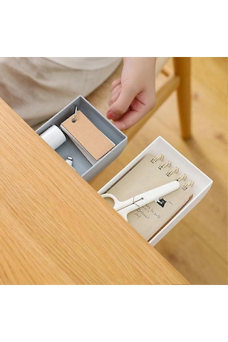 Ganzhoushop Masa Altı Gizli Düzenleyici Kalem Kırtasiye Saklama Kutusu Çekmece Kalemlik Beyaz