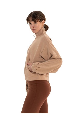 Inguz Dik Yaka Fermuarlı Sweatshirt Bej