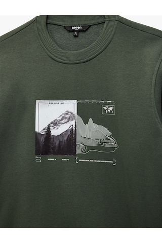 Koton Uzun Kollu Şardonlu Bisiklet Yaka Baskılı Sweatshirt Haki 6wam70161mk Haki