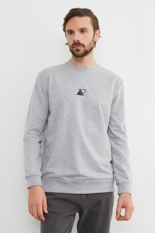 Fullamoda Üçgen Baskılı Bisiklet Yaka Sweatshirt Gri Melanj