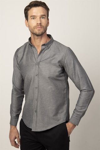 Tudors Slim Fit Dar Kesim Oxford Spor Erkek Gömlek-21475 Gri
