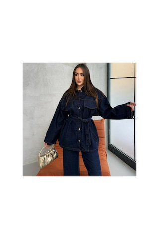 Asur Boutique Asur Butik Kadın Belden Bağlamalı Oversize Kot Takım Lacivert