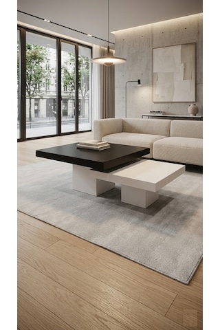Most Marmoris %100 Mdf Aytaşı Ceviz Ayak Orta Sehpa Set Evinize Teslim Siyah - Krem