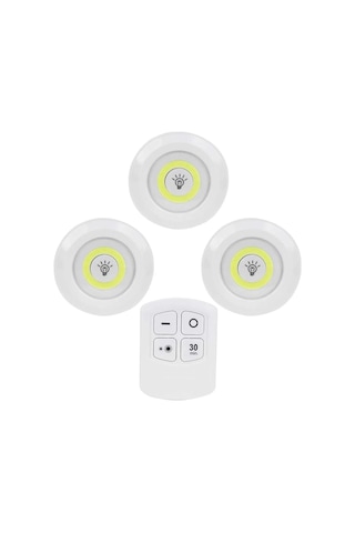 Led Işık Kablosuz Uzaktan Kumandalı Dolap Içi Led Ampul Seti 3lü Set Gece Lambası Spot Lamba Genel