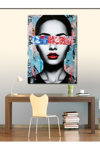 Kanvas Tablo Soyut Yüz Ve Kırmızı Bantlı Sanat 100cmx140cm