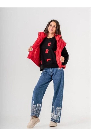 Kız Çocuk Mevsimlik Harf Aplikeli 3 İplik Sweatshirt-14771 Siyah