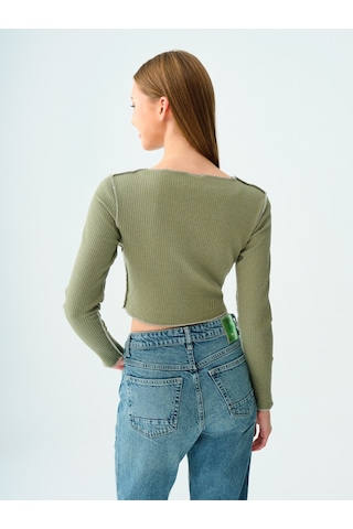 Slim Fit Kadın Top Koyu Yeşil