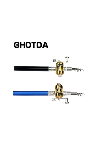 Taşınabilir Cep Teleskopik Mini Olta Kamışı Kalem Şekli Katlanmış Olta Makara Tekerleği İle Black