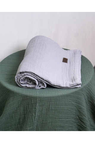 4 Katlı Müslin Yatak Örtüsü - Battaniye Pike %100 Organik Pamuk Dört Mevsim Yumuşak Çift Kişilik Açık Gri