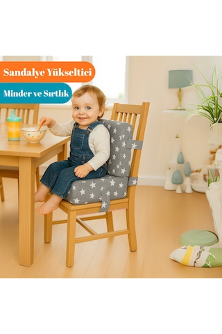 Yatella Bebekler Ve Çocuklar İçin Sandalye Yükseltici Mama Sandalyesi Minderi Gri Yıldız