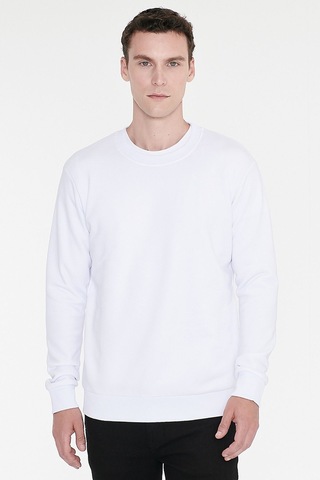 AC&Co / Altınyıldız Classics Erkek Beyaz Standart Fit Normal Kesim İçi Polarlı Bisiklet Yaka Sweatshirt Beyaz