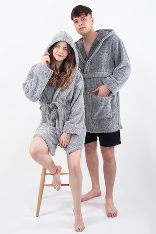 Zeynep Tekstil Plain Unisex Sabahlık Bornoz Wellsoft Peluş Kapüşonlu Sabahlık Gri
