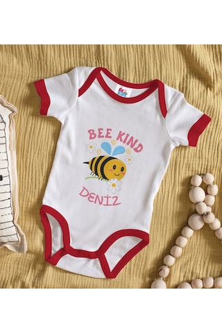 Bk Gift Bk Kids Kişiye Özel Bee Kind Tasarımlı Kırmızı Bebek Body Zıbın-1 Çok Renkli