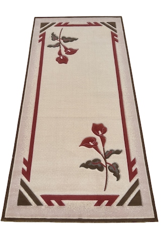 Saray Halı Vizyon Carving 9058 Krem 100x200 Gülkurusu 2 Metre Yolluk