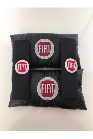 Fiat Nakışlı Egea Linea Deri 1 Çift Boyun Yastık Ve 1 Çift Kemer Pedi Siyah