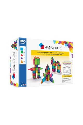 Magna Tiles 100 Parçalı Set Clear Colours, Farklı, Manyetik 3d Yapı Taşları, Net Renklerde, Eğlenceli Öğrenmeyi
