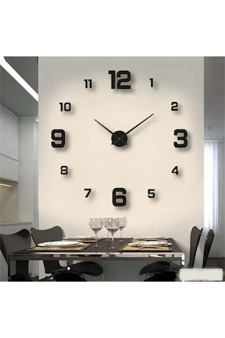 Ev Ve Ofis İçin 3 Boyutlu Duvar Saati Çerçevesiz Modern Duvar Saa Siyah