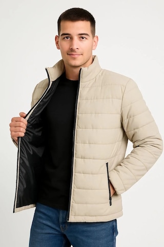 Erkek Bomber Mont Ceket Su İtici Kumaş, Kapitone Astarlı, Fermuarlı, Kışlık - Bej Bej