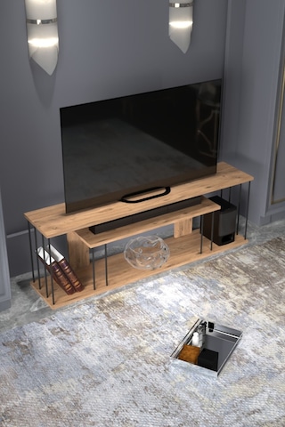 Tv Sehpası Tv Ünitesi Raflı 140 Cm Gzd Plus Atlantik Çam Atlantik Çam
