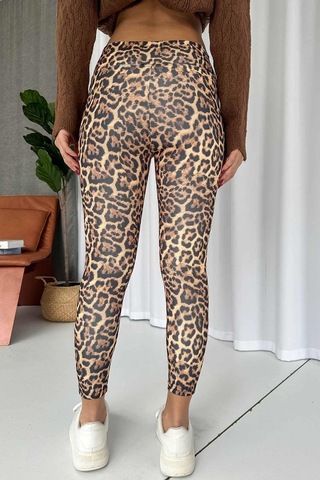 Mine Tan Butik Leopar Desen İçi Şardonlu Kadın Toparlayıcı Tayt - Sarı Sarı