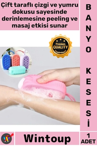 Kese Kaliteli Çift Tasarımlı Peeling Etkili Yumuşak Masaj Yapan Süngerli Silikon Banyo Kesesi Çok Renkli