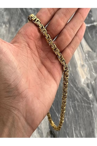 7mm Kral Model Sarı Renk Çelik Sevgiliye - Eşe - Babaya - Arkadaşa Hediye Kolye Sarı