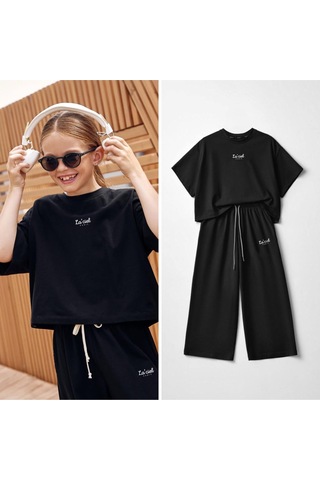 Kız Çocuk Yazlık Alt Üst Takım Siyah