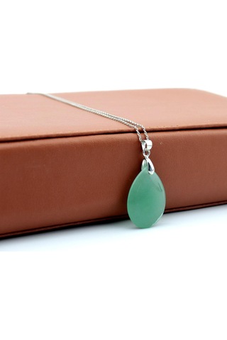 925 Ayar Gümüş Zincirli Doğaltaş Damla Kolye Gümüş