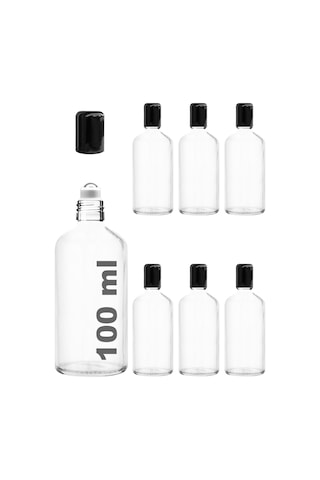 Çelik Roll On Şişesi 100 ML Sızdırmaz Siyah Kapaklı Şeffaf Cam Şişe 6 Adet