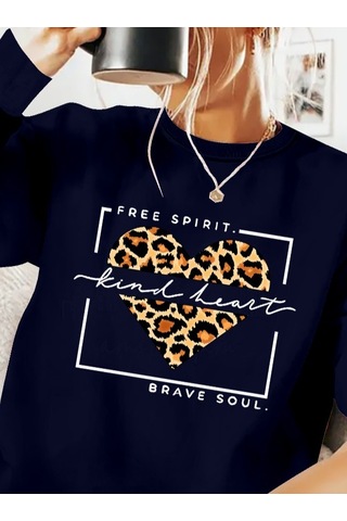 Nnstartshopping Kadın Uzun Kollu Bisiklet Yaka Desenli Viskon Iki Iplik Bluz Lacivert