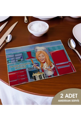 Bk Gift Kişiye Özel Karikatürlü 2 Li Keten Amerikan Servis Seti-5, Ev Hediyesi,baskılı Servis Bezi, Mutfak Dekoru