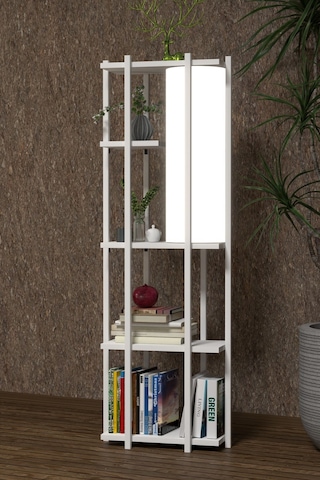 Retohome 5 Raflı Lambaderli Kitap Rafı.,kitaplıklı Lambader Beyaz Metal