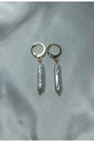 24k Altın Kaplama Eşsiz Uzun Gerçek İnci Tasarım Zarif Küpe Beyaz Gold