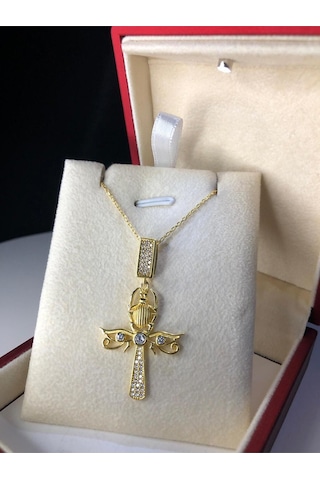 Ankh Mısır Scarab 925 Gümüş Kadın Kolye - Sevgiliye Eşe Anneye Arkadaşa Hediye Kolye