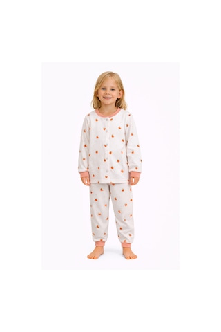 Mantar Temalı Önü Düğmeli Kız Çocuk Pijama Takımı Beyaz