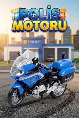 1:20 Ölçek Sesli Işıklı Oyuncak Polis Motoru - Büyük Boy Model Motosiklet Çok Renkli