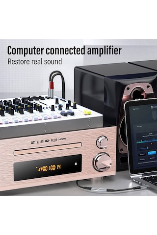 3.5 Mm Stereo To 2x Rca Erkek Audio Ses Kablosu Amplifikatör İçin Kablo