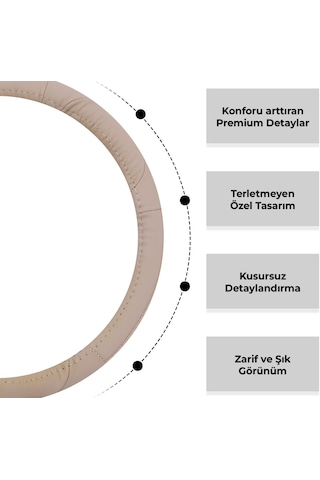 Oto Geçme Direksiyon Kılıfı Desenli Bej Renk Suni Deri 11nr222
