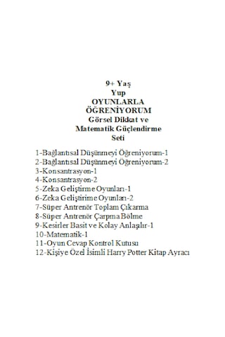Önel Yayıncılık YUP 9+ Yaş Görsel Dikkat ve Matematik Güçlendirme Seti + Kişiye Özel İsimli Harry Potter Kitap Ayracı