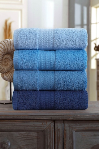 4 Lü El Yüz Havlu Seti %100 Pamuklu 50x85 Cm Rainbow Mavi