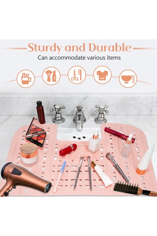 Qingmipy Silikon Yıkama Matı İle Çift Fonksiyonlu Katlanabilir Lavabo Kapağı - Makyaj Fırçaları Temizliği Ve Mekanizasyonu İçin 55.5x42.5cm Beyaz