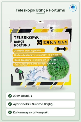 Teleskopik Bahçe Hortumu 20 M Yeşil Esnek Genleşen Sulama Hortum