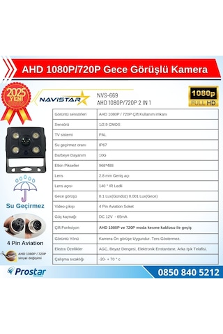 Ahd 1080p/720p Orta Boy Gece Görüşlü 4 Pin Soketli Kamyon Tır Otobüs Kamerası