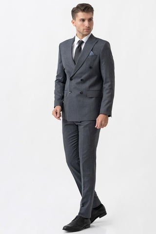 White Stone Arezzo T2004 Slim Fit 6 Drop Likralı Kruvaze Takım Elbise Desenli - 50 Antrasit