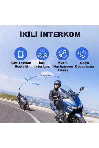 Y20 Max Motosiklet Bluetooth 5.3 Kask Intercom 2 Kişi 300 Metre E