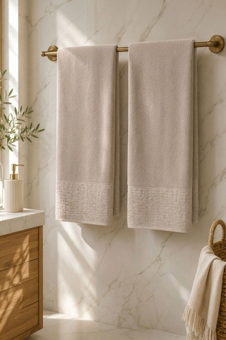 2'li Büyük Boy Banyo Havlusu 90x150 Cm %100 Pamuk Siena Collection 650 Gr Bej