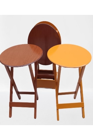 1448bng90128çanta Zigon Sehpa Oval Model Dörtlü Ahşap Mdf Ceviz Ve Hardal Renk Uyum El Yapım
