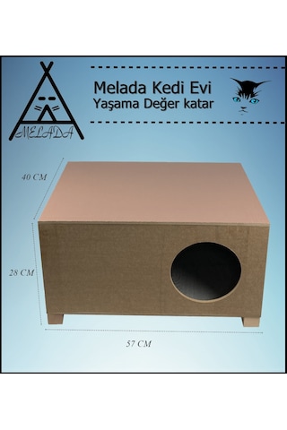 Melada Kedi Evi Dış Ortam Uygun Ahşap Kedi Evi 57x40x28 Cm